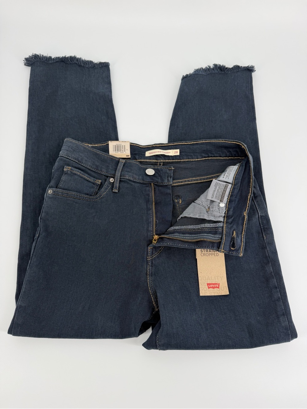 Levi’s 724 Jeans Womens 6 W28 High Rise Straight Cropped Black Raw Hem NWT - Picture 5 of 16